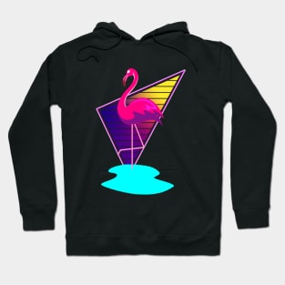 80s Synthwave Inspired Pink Flamingo Triangle Design Hoodie